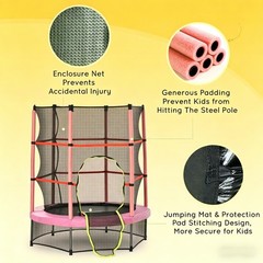 Kids Exercise Trampoline with Safety Enclosure, 55″ Pink/Black, 99 lbs Capacity