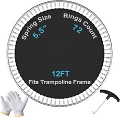 Trampoline Mat 12 Foot 72 Ring Replacement w/ Pull Hook Gloves 5.5-7 Inch Spring