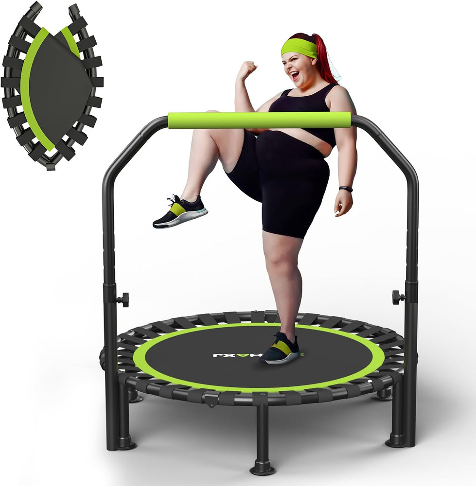 Trampoline for Adults & Kids, 450lbs Capacity with U-Shaped Adjustable Bar