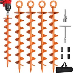 Ground Anchor Screw In, 4 Pack Spiral Trampoline Anchors with Nut and Tool Swing