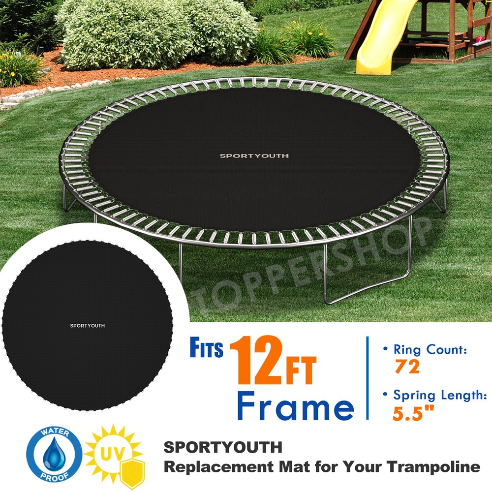 Replacement Trampoline Mat 72 Rings Fit 12ft Frame Using 5.5″ Springs with Tool