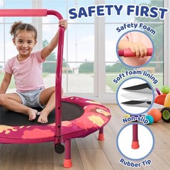 Happin 36″ Mini Foldable Toddler Trampoline with Height-Adjustable Handle for…