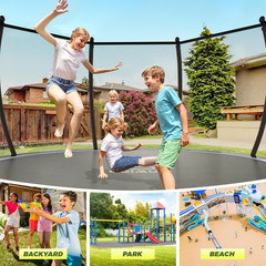 10FT 12FT 14FT 16FT Outdoor Recreational Trampoline with Enclosure Net, Bolt-Fre