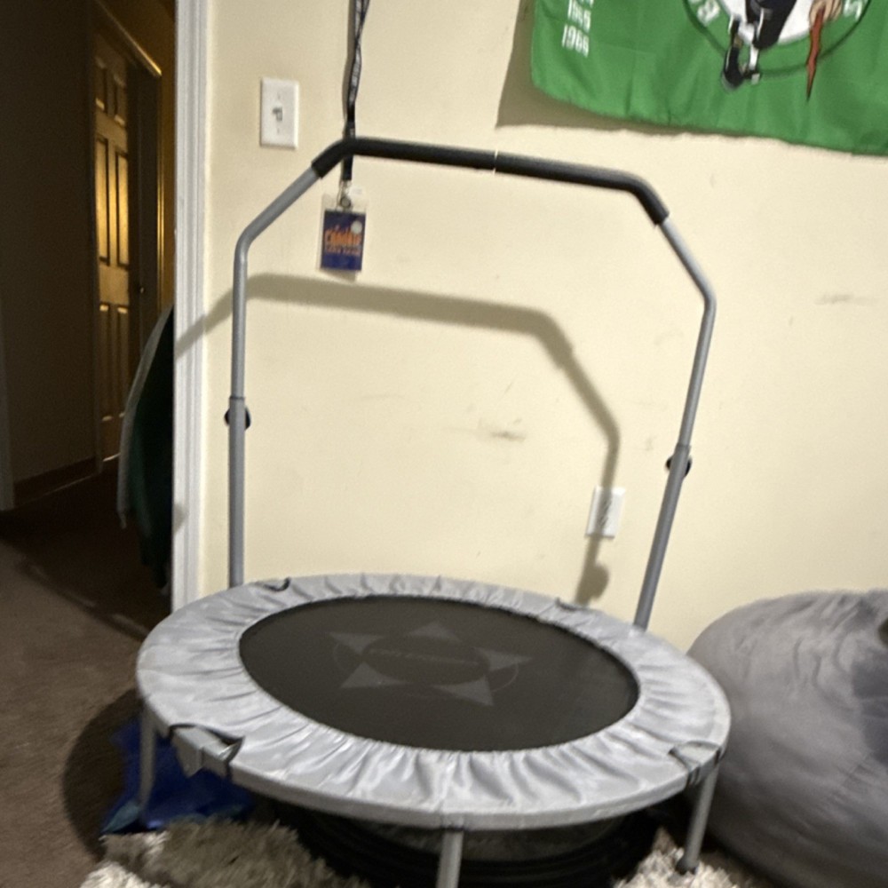 Fitness Mini Rebounder Trampoline with Handlebar, Padded Steel, Black/Gray