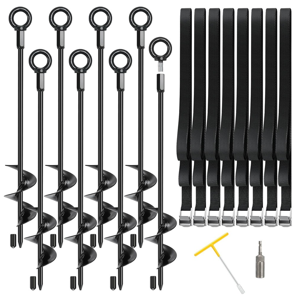 Trampoline Anchor Kit 18″ Steel Ground Anchors with 8.2ft Straps – Secure
