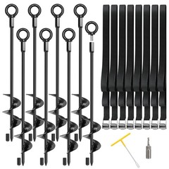 Trampoline Anchor Kit 18″ Steel Ground Anchors with 8.2ft Straps – Secure
