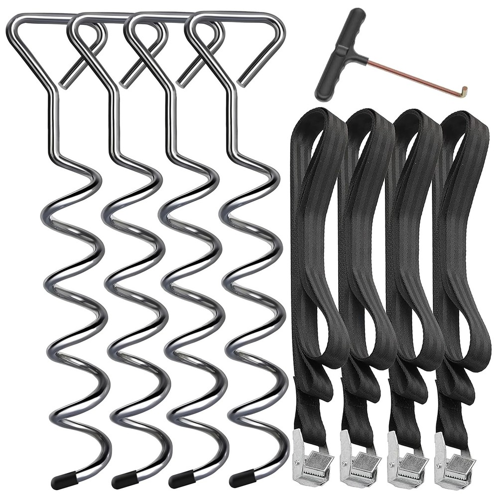 4 Piece Ground Anchor Set for Trampoline Ground Anchoring Galvanized and Stainless …