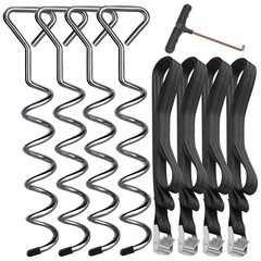 4 Piece Ground Anchor Set for Trampoline Ground Anchoring Galvanized and Stainless …