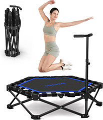 42” Foldable Mini Trampoline, Rebounder Trampoline with Adjustable Foam Handle,