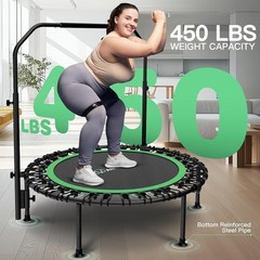 450lbs Folding Mini Exercise Trampoline with Adjustable Handle Round Jumping🧸🧸