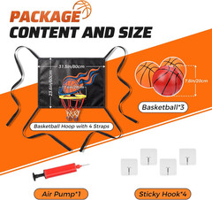 Trampoline Basketball Hoop Attachment, with 3 Basketballs and Pump & Hooks, Easy