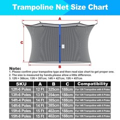 Trampoline Replacement Safety Enclosure Net for 12ft 13ft 14ft 15ft 6 Straigh…