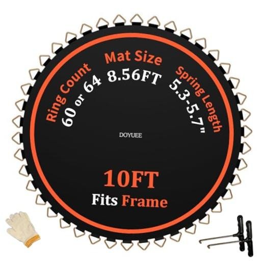 Fits 10FT Trampoline 60 Rings & (102.8″|8.56ft) Mat-Fits 5.3-5.7″ Springs