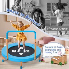 3FT Toddler Trampoline with Adjustable Handlebar – Safe & Foldable Fun!