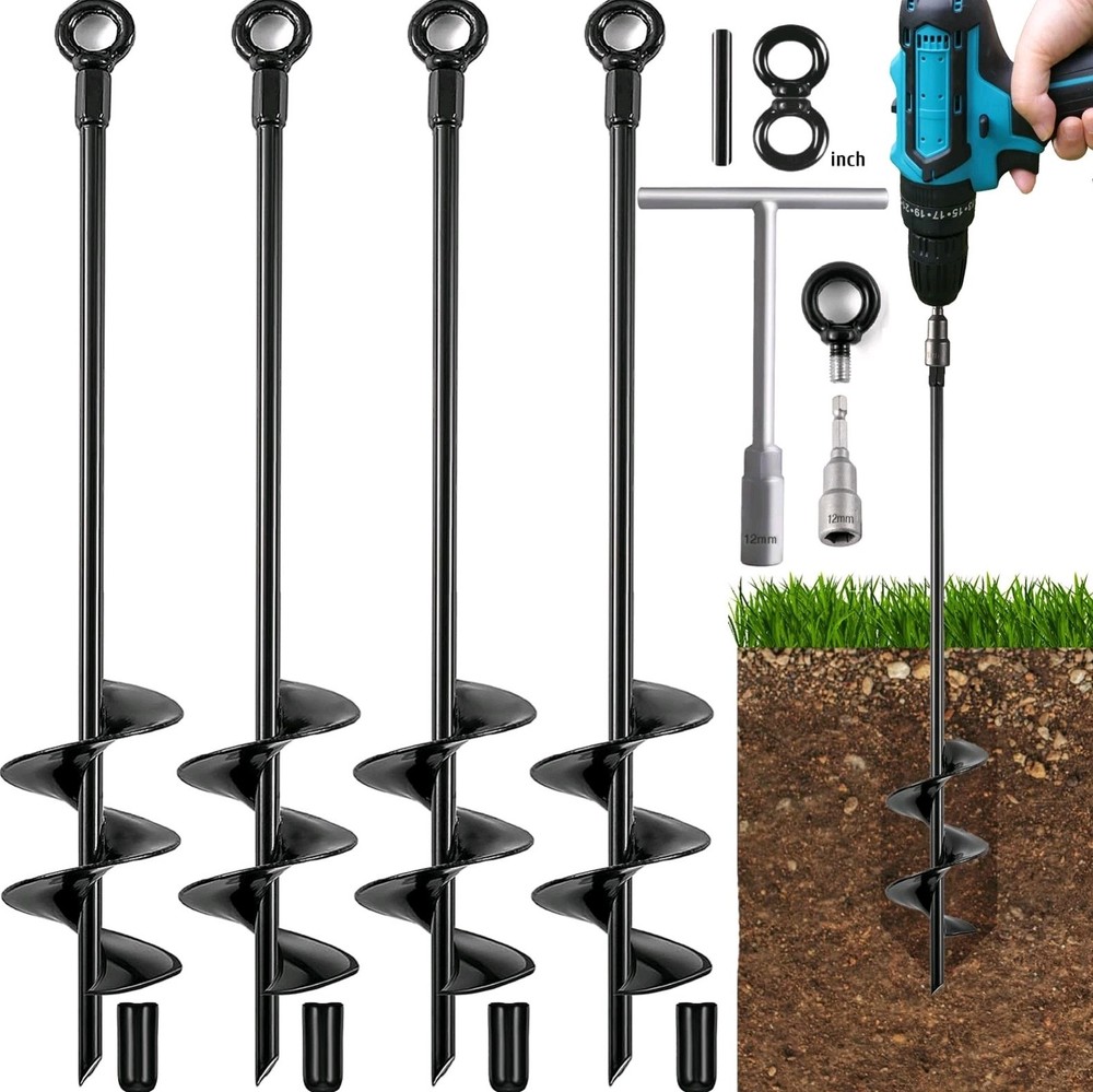 Ground Anchors Heavy Duty, Swing Set Anchor Kit 18 Inch 4 Pack Screw in Earth…