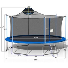 16ft Large Outdoor Trampoline with Basketball Hoop Safety Net for Kids & Adult