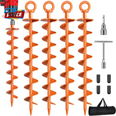 Ground Anchor Screw In, 4 Pack Spiral Trampoline Anchors with Nut and Tool Swing