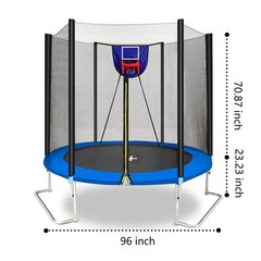 YC 8FT Trampoline Outer Net w/Basketball Board Ball Inflator for Outdoor Garden