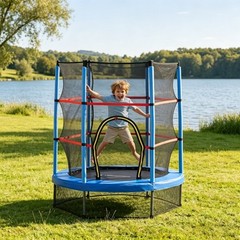 Kids Safety Trampoline with Enclosure Net, 55″ Diameter, 99 lbs Capacity
