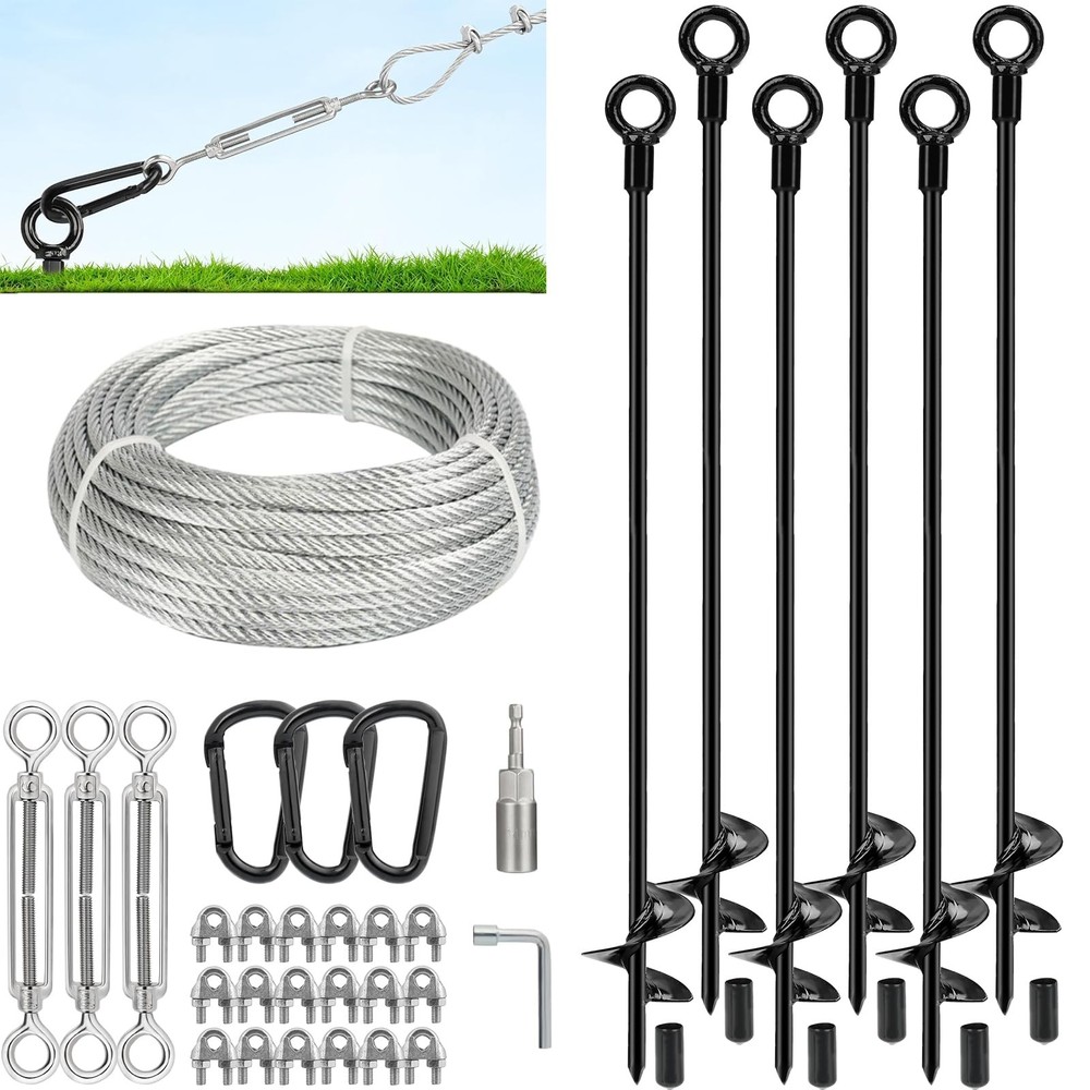 30” Ground Anchors Kit 12mm Steel-Core Heavy Duty – for Shed, Trailer, RV, Tent