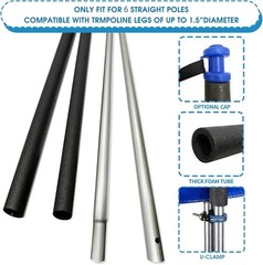 6 Universal Trampoline Replmnt SAFETY Poles W/Clamp/Hardware*Fits Straight Pole*