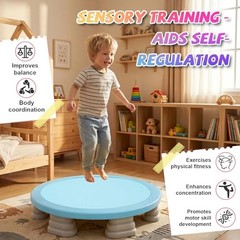 Sensory Trampoline Indoor, Mini Trampoline for Kids, Bounce Board, Round Blue
