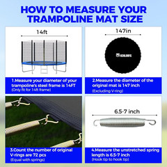 Trampoline Replacement Mat,72/96 V-Rings,Fits 12/14/15Ft Trampoline Frame & 5.5″