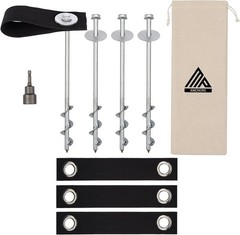 Trampoline Stakes 12in Heavy Duty 4 Pack with Straps