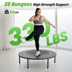 40″ Foldable Mini Fitness Trampoline – 10MM Bungee Rebounder, 330LBS Capacity, Q