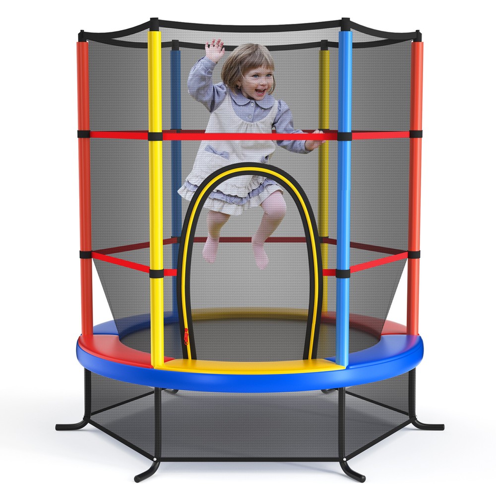 55″ Kids Trampoline Bouncing Jumping Mat Recreational Trampoline W/Enclosure Net