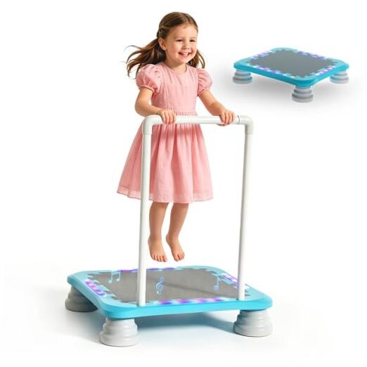 3-in-1 Mini Trampoline for Kids with Music & Lights, Indoor Outdoor Bounce Blue
