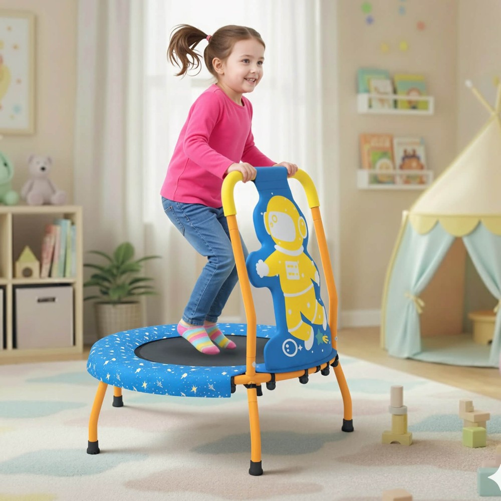 Mini Trampoline with Foam Padded Handle&Safety Padded Cover for 3+Years Old Kids