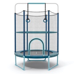 60” Trampoline for Kids w/Gymnastic Bar Rings Foamed Handle No Gap Design Blue