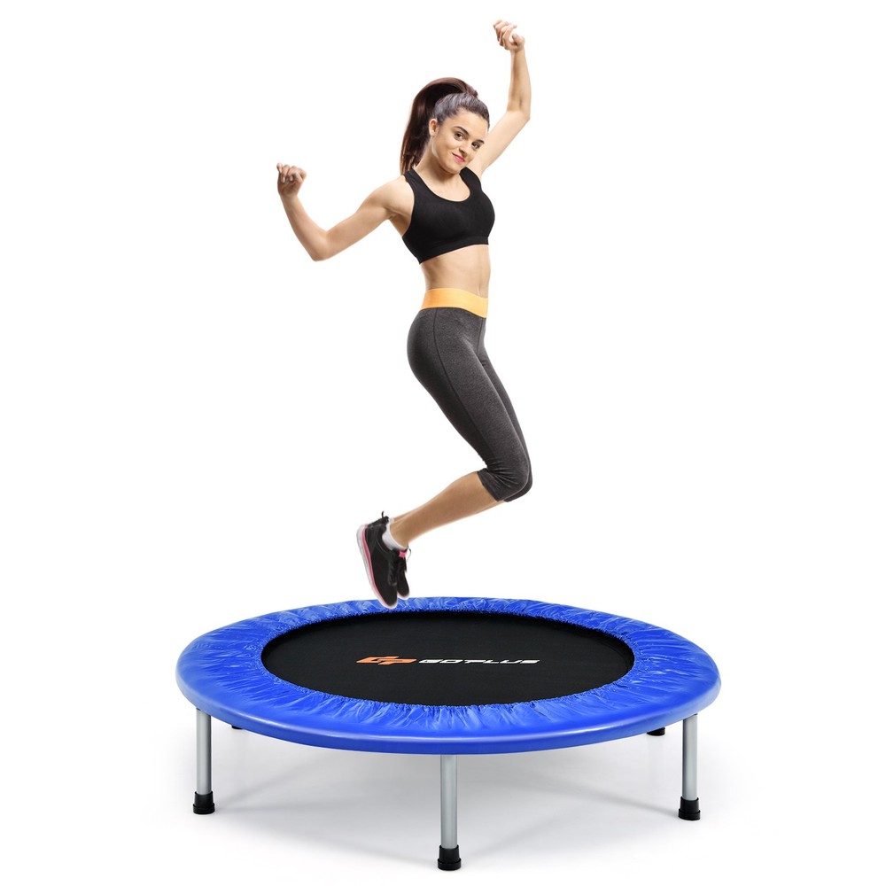 Goplus Mini Folding 38″ Trampoline Portable Recreational Fitness Rebounder Blue