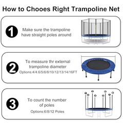 Trampoline Safety Net,4/4.6/6/8/10/12/13/14/16FT Garden 4 ft, 6 Poles Black