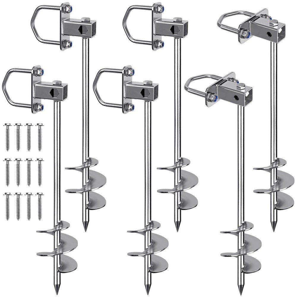 6pc Silver Multi Purpose Screw in Trampoline Safety Ground Anchors Kit