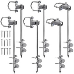6pc Silver Multi Purpose Screw in Trampoline Safety Ground Anchors Kit