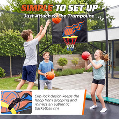 Trampoline Basketball Hoop Attachment, with 3 Basketballs and Pump & Hooks, Easy
