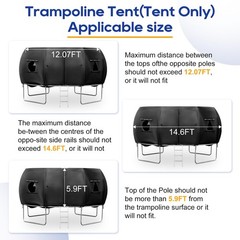 14FT Trampoline Tent (Tent Only), Fit for 8 Curved Poles Round Trampolines, O…