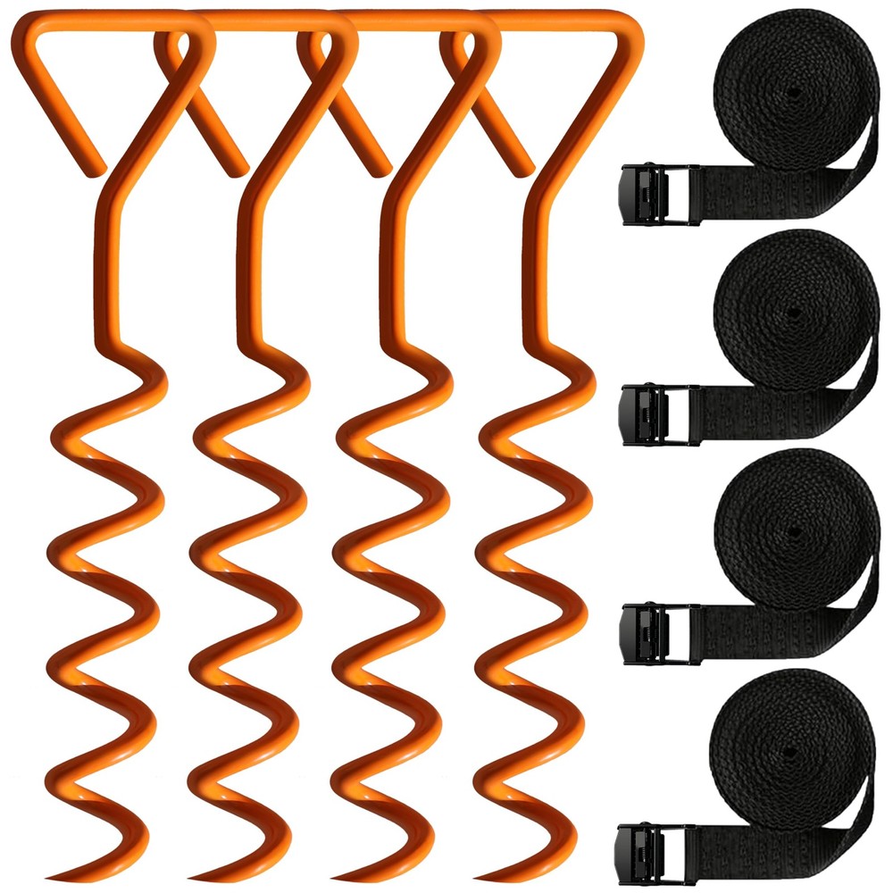 Trampoline Anchors & Stakes Kit with 4 Strong Belts, Heavy Duty Anchor Corksc…