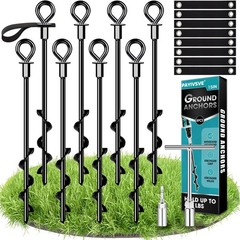 Ground Anchors Screw in 8Pcs, Trampoline Stakes Anchors with Straps Resistant Hi
