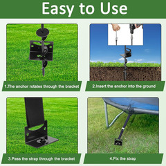 24 Inch Ground Anchors Set of 4 with Brackets Spiral Earth Anchors for