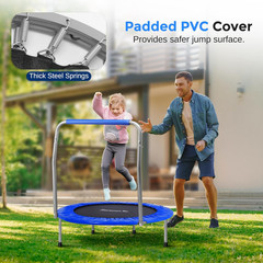 36″ Foldable Mini Trampoline for Kids – Compact Fitness Rebounder with Foam Hand