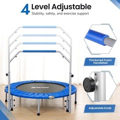 Portable 40″/48″ Mini Trampoline with Adjustable Bar – Perfect for Home Gym