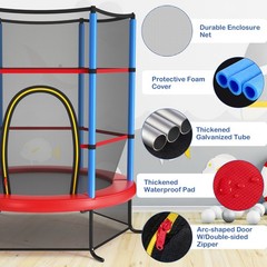 55″ Trampoline Kids Toddler Trampoline w/ All-round Safety Enclosure Net Blue