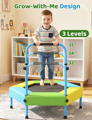 Toddler Trampoline for Kids with Foam Handle, Anti-Tilt Frame & Thick Padded Spr
