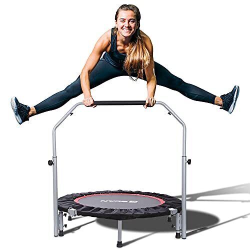 BCAN Trampoline for Fitness Rebounder & Adjustable Foam Handle – 330 Lbs
