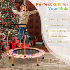 36” Mini Toddler Trampoline w/ LED Bluetooth Speaker Detachable Handle Kids