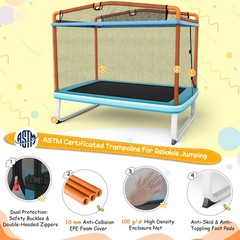 Outdoor 3-in-1 6FT Rectangle Kids Trampoline W/Swing Horizontal Bar & Safety Net