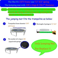 Trampoline Fits 15FT Diameter Frame ø156.7″ &108Rings (Fits 7.5″-8.5″Spring)